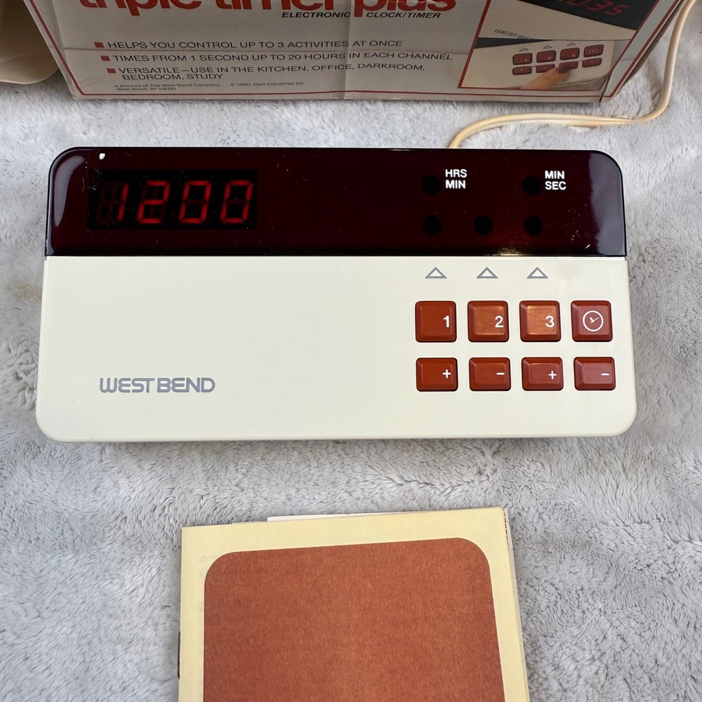 West Bend Triple Timer Plus Vintage 1980 Electronic Clock Timer No 40001 Cream