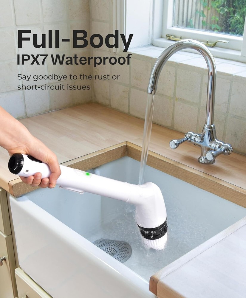 Full-Body Waterproof Spin Scrubber with 3-Length Handle & Replaceable Brushes