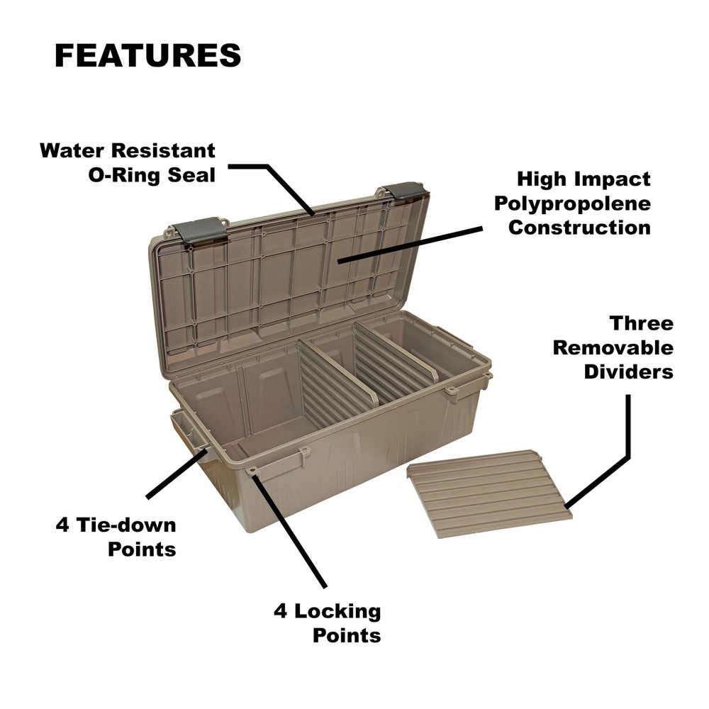 MTM ACDC30, Divided Ammo Crate Utility Box, Water-Resistant, Stackable, Snap Lat
