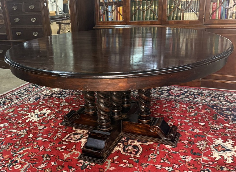 Vintage 60" Round Table Solid Hardwood Barley Twist Dining & Entry Table
