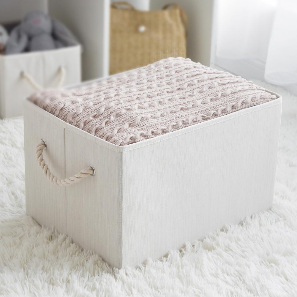 Pack of 2 Large Modern Rectangular Storage Bins, Sturdy Foldable Fabric Close...