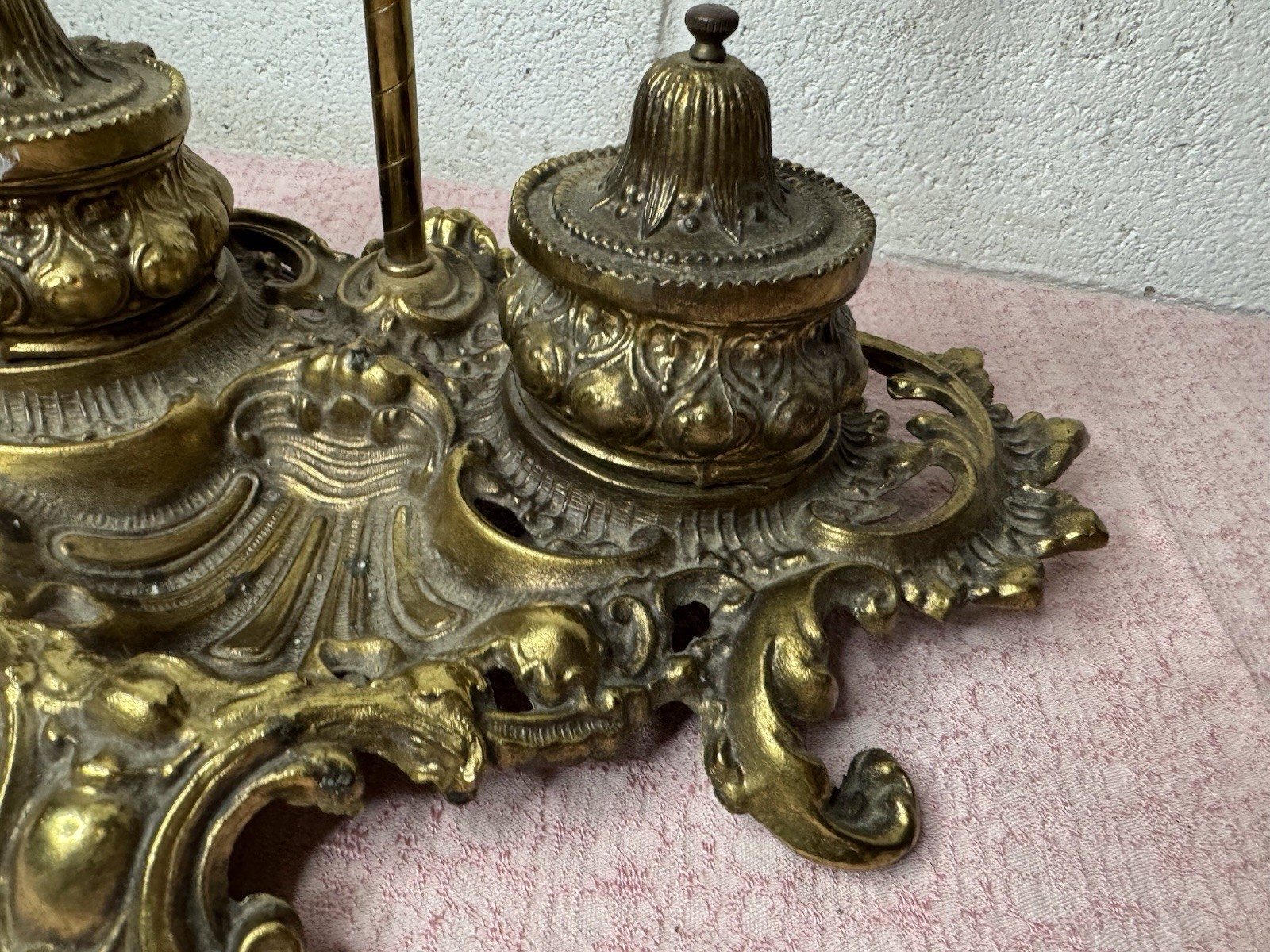 Antique Vintage Desk Light Lamp Double Ink Well Brass Victorian Art Nouveau