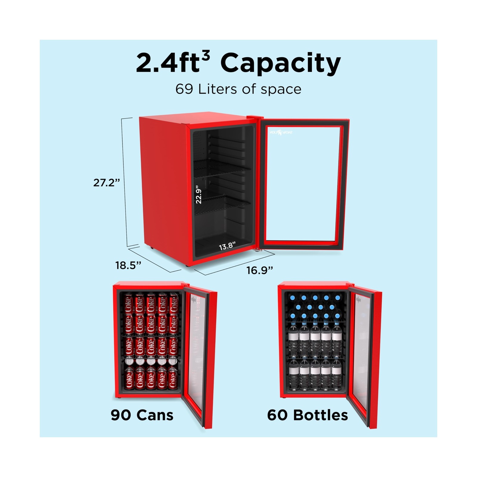 Premium Undercounter Glass Door Mini Fridge, 69L Compact Beverage Fridge with...