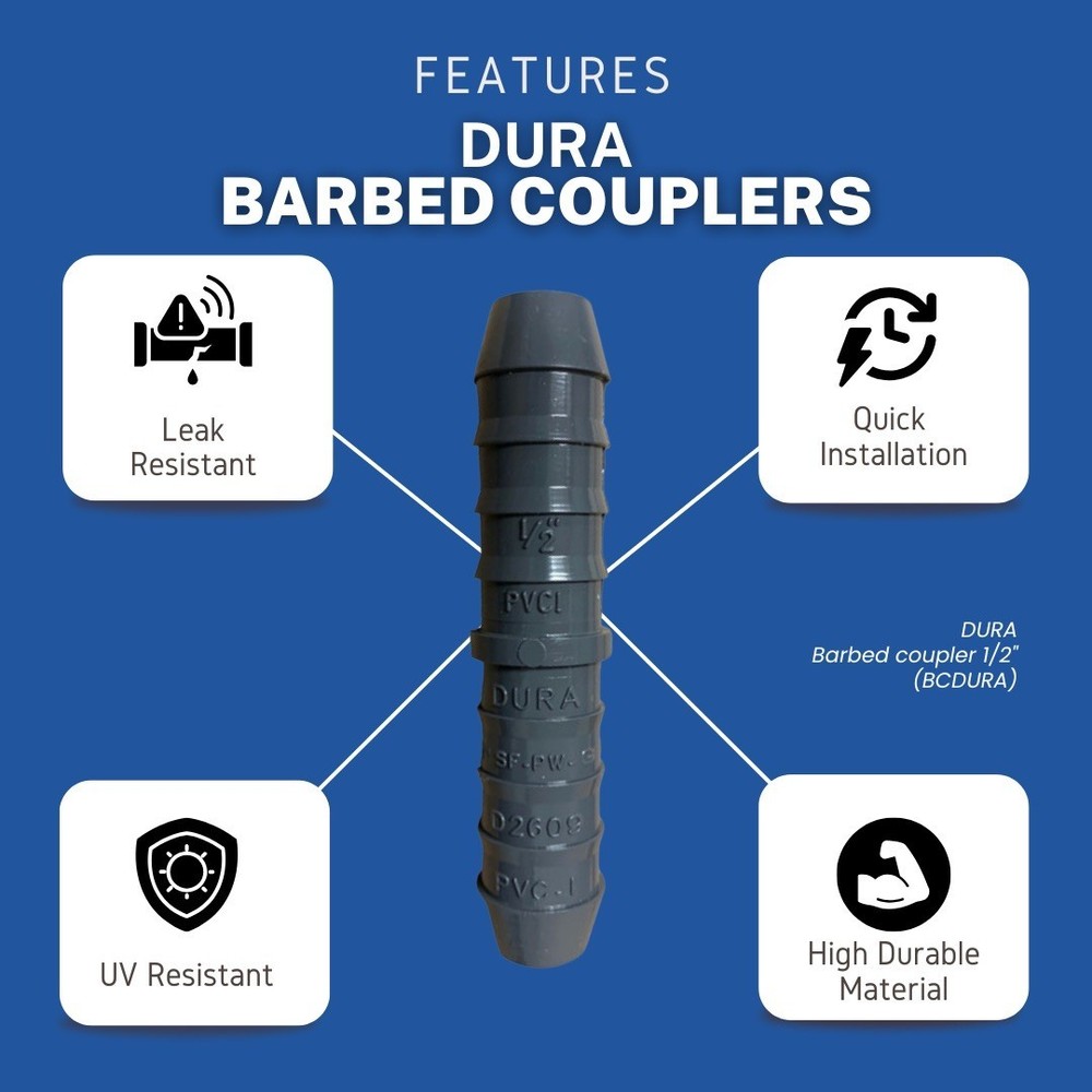 25 pack Dura Plastics Barbed Coupler – 2"