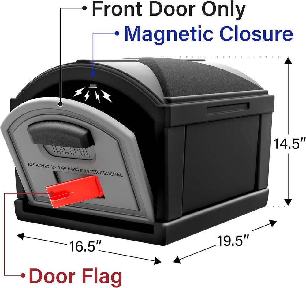 XL Post Mount Mailbox Extra Large Capacity Double-Wall Weather-Resistant Black