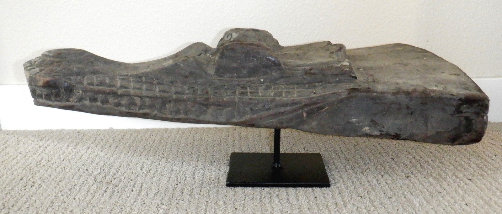 Sepik River Papua New Guinea Carved Canoe Prow, 20 inch on metal stand