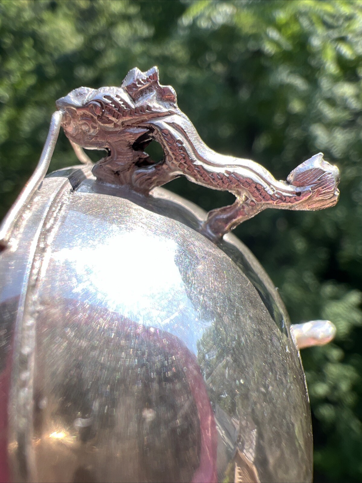 Antique Chinese Sterling Silver Dragon Salt Cellar Bowl VERY OLD GOOD CONDITION