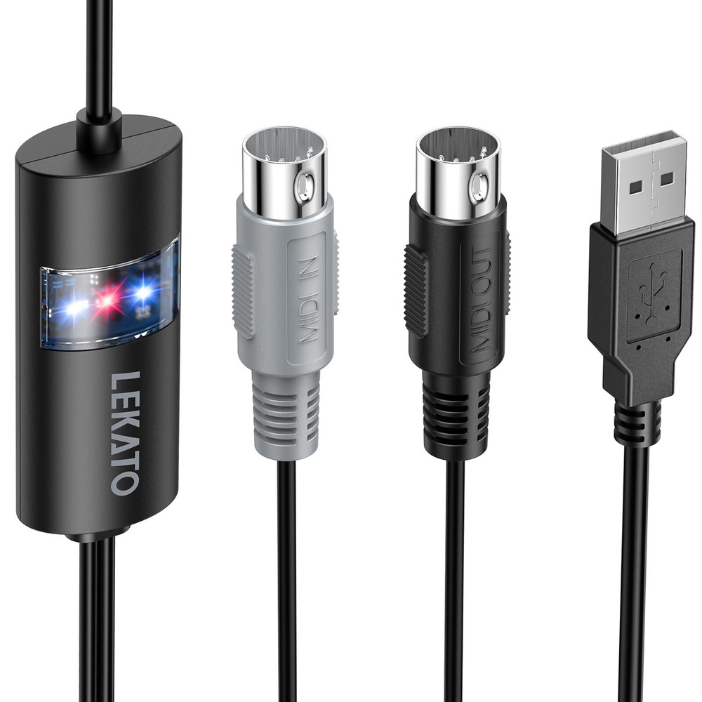 LEKATO 6.5Ft USB MIDI Cable MIDI USB with Input & Output Connecting for Editing