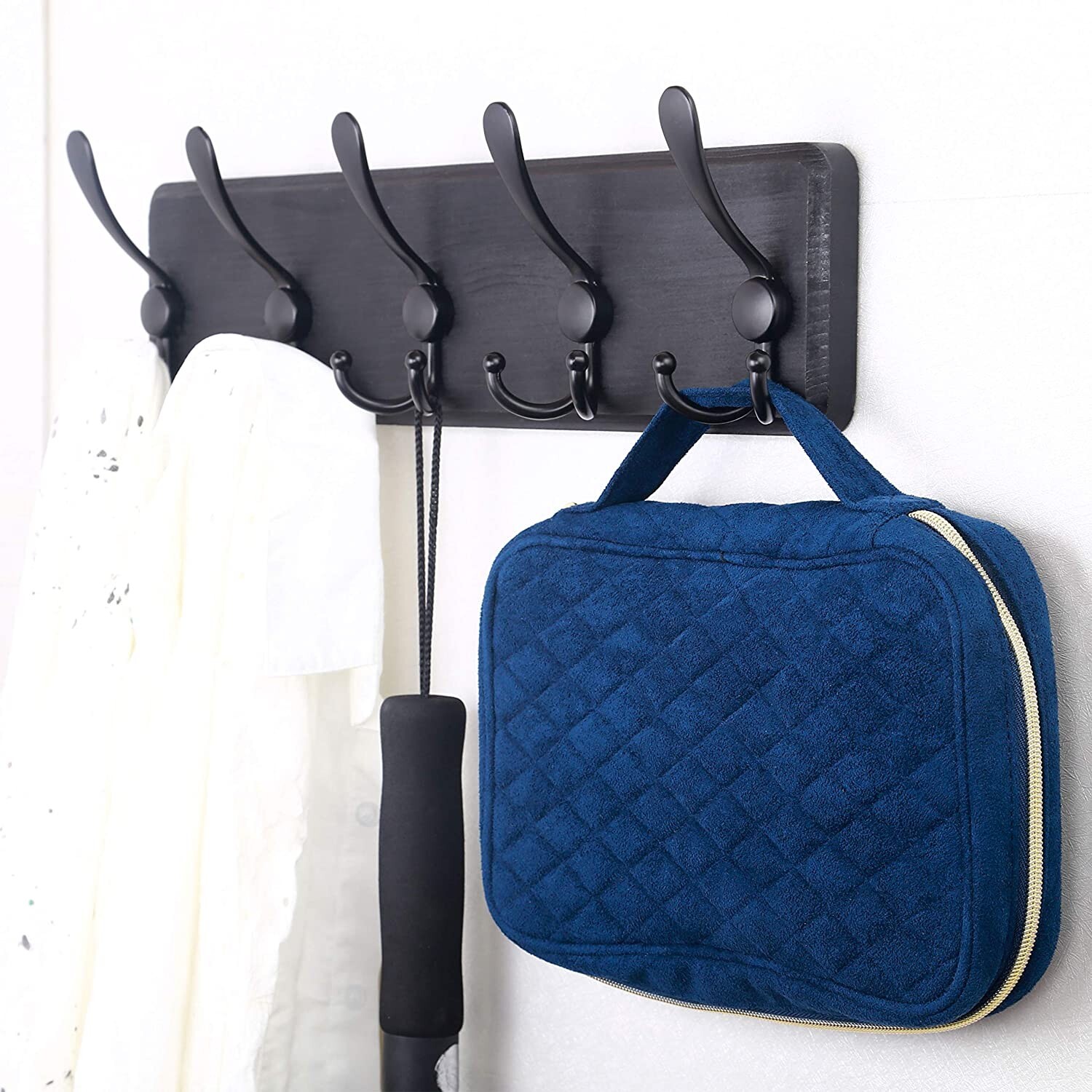 Rustic Coat Rack with 5 Hooks - Black Wall Mounted 24" Coat Rack - Solid Pine...