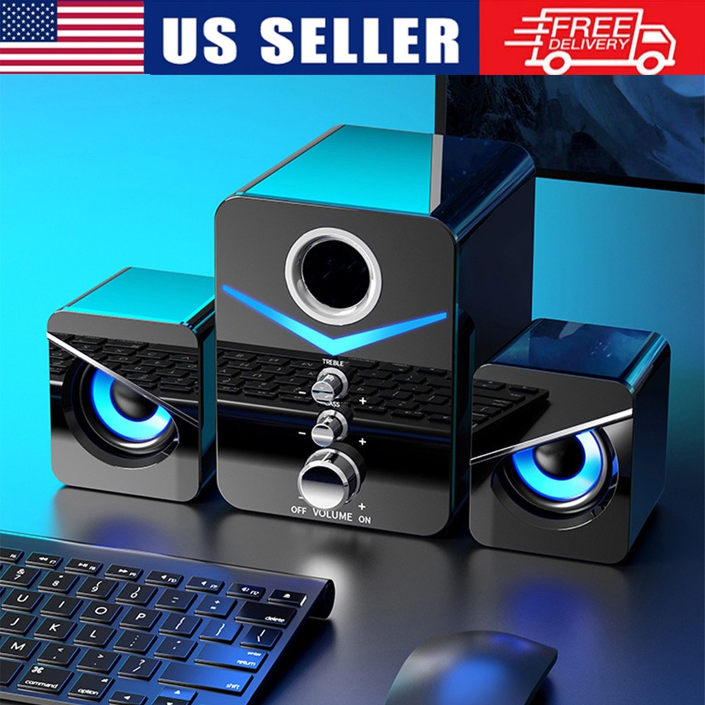 USB Wired Computer Speakers Surround Sound System LED for Desktop PC Laptop