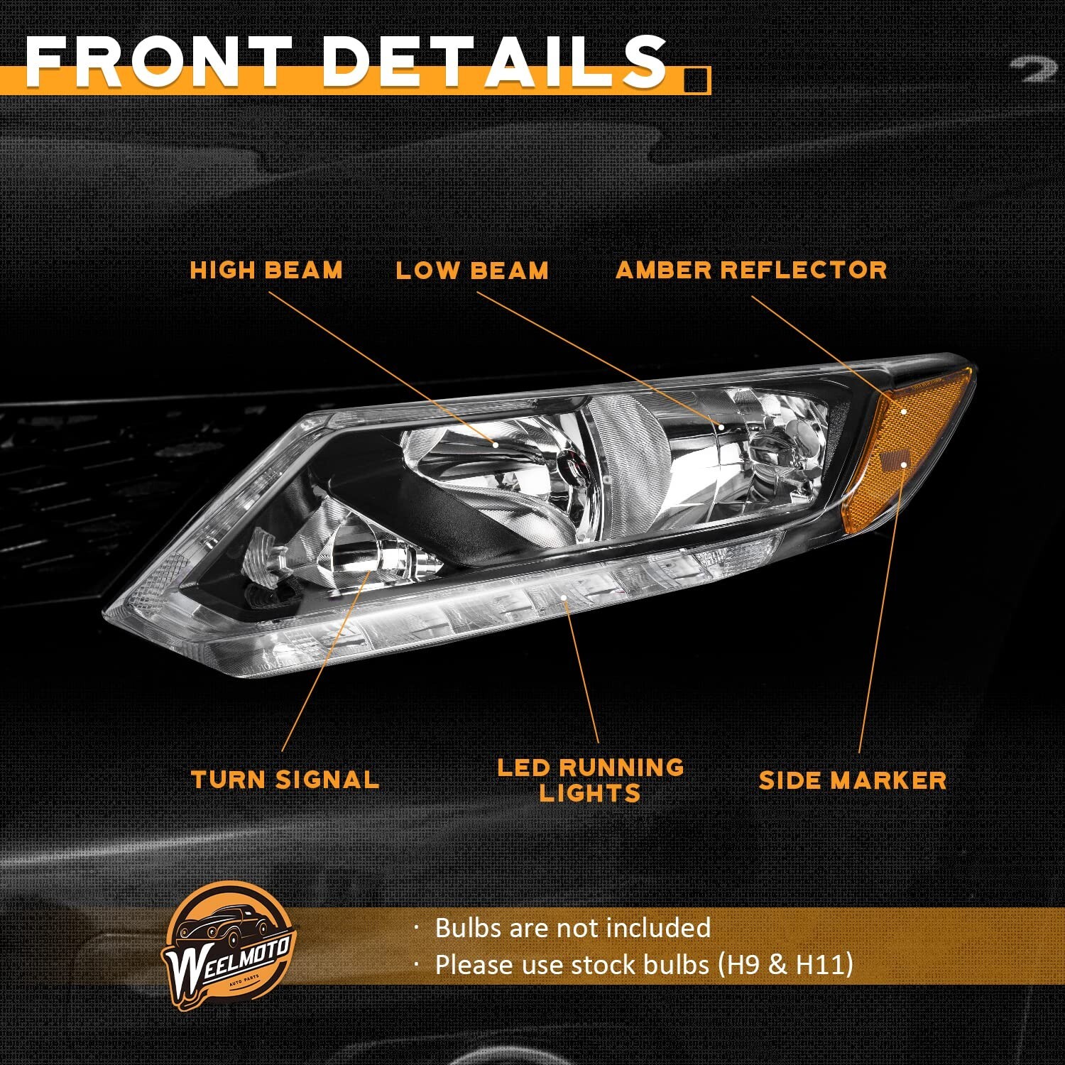 WEELMOTO Headlights For 2014-2016 Nissan Rogue Halogen LED DRL Lamps Left+Right