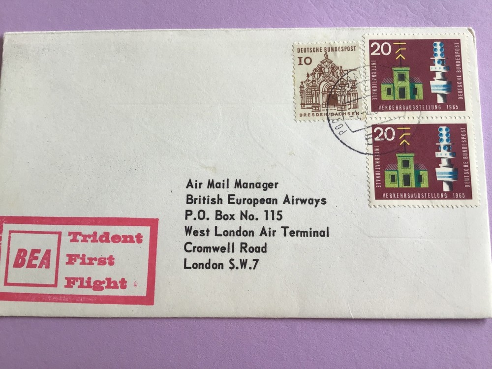 Germany BEA Trident First Flight 1966 Flight Stamp Cover R45875