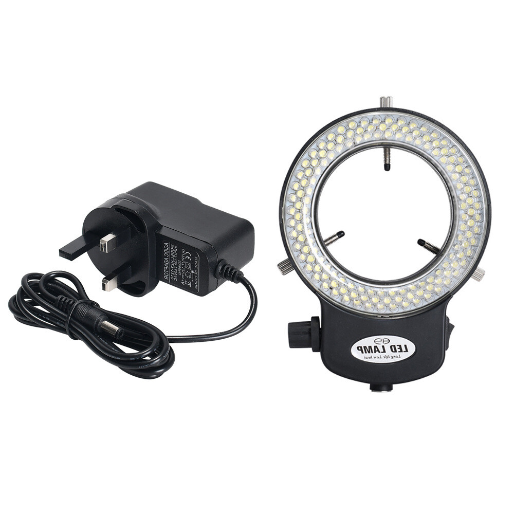 Adjustable 144 LED Bulb Microscope Ring Light Illuminator Lamp with US Charger