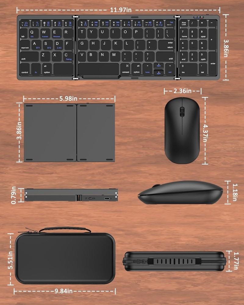 Foldable Keyboard and Mouse, Folding Wireless Keyboard Mouse Combo with Porta...