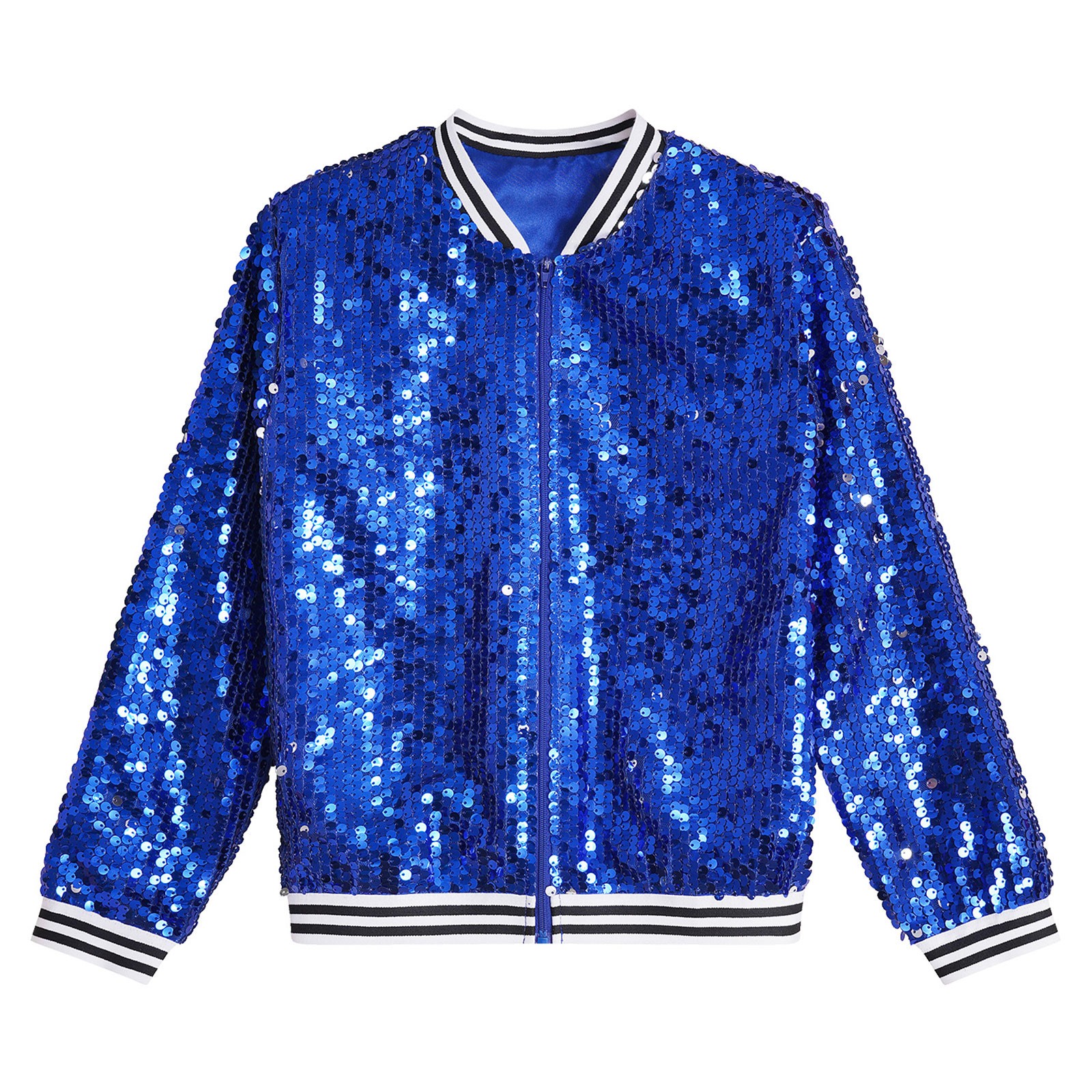 US Kid Girls Baseball Jackets Stylish Coat Street Dancing Outerwear Sequin Shiny
