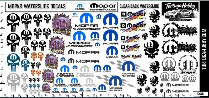Mopar Racing Decals - Waterslide for Models, Derby Cars and More