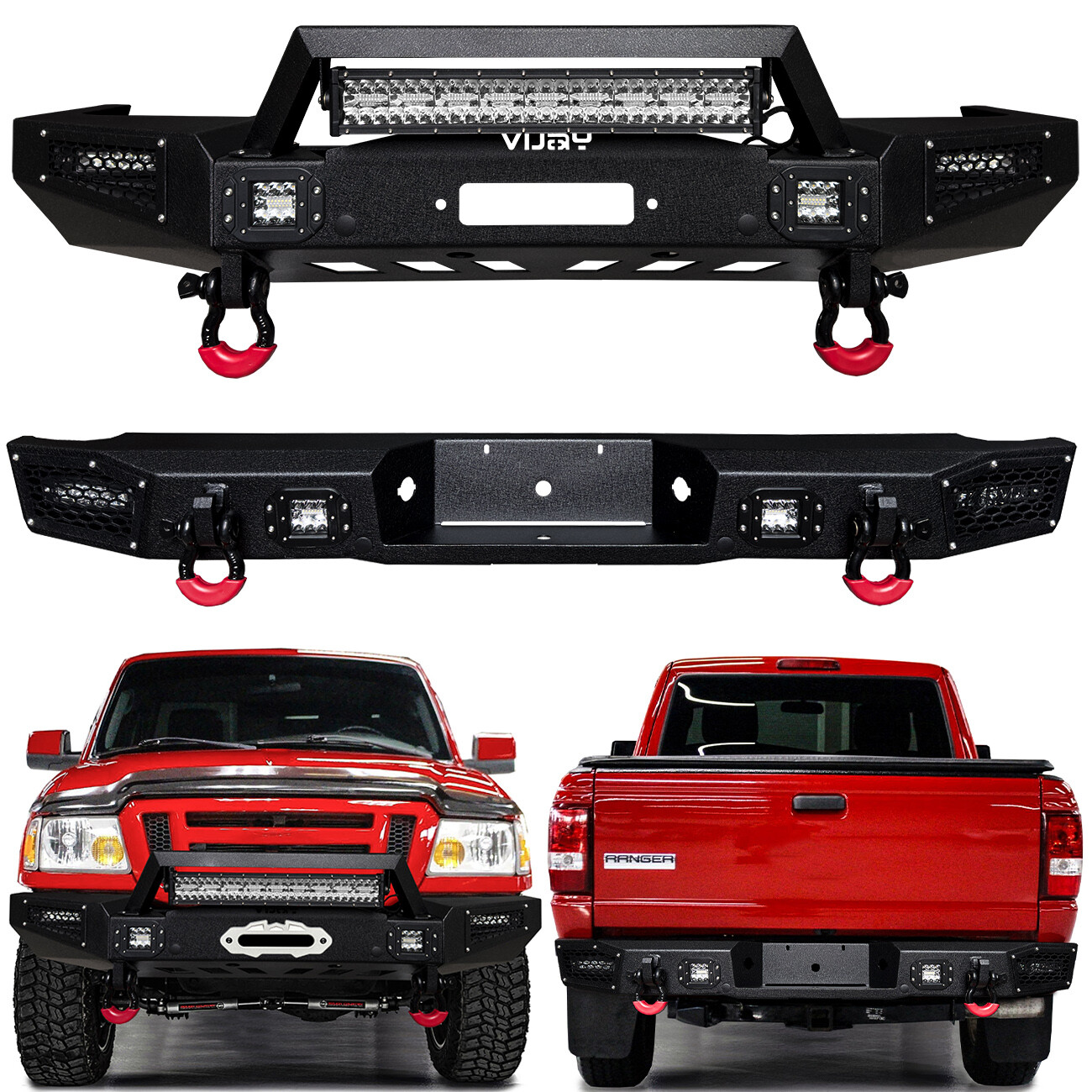 Vijay Fit 1998-2011 Ford Ranger Front or Rear Bumper w/Winch Plate & LED Lights