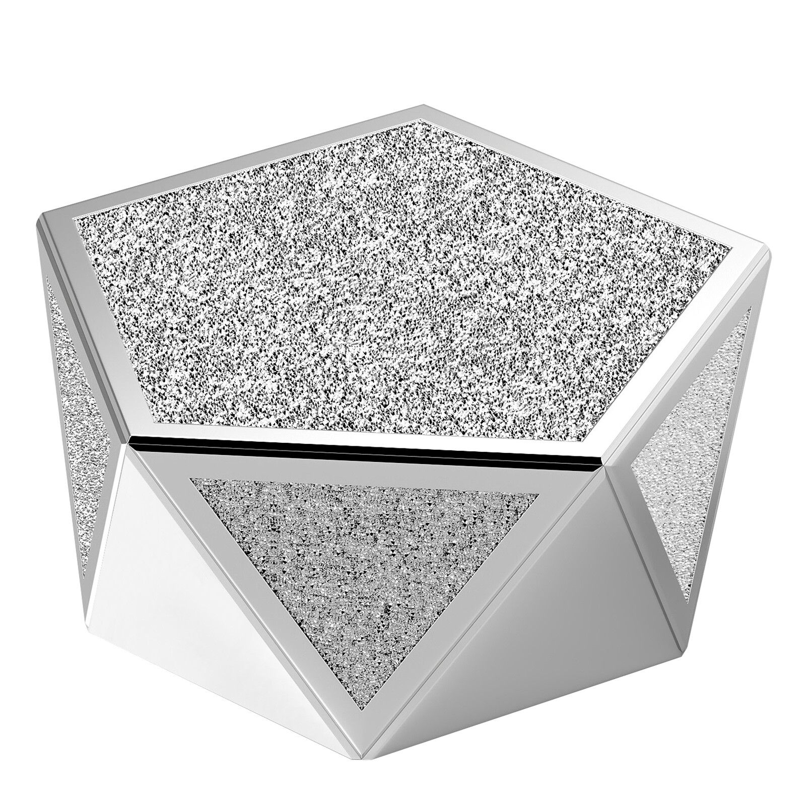 Silver Pentagonal Mirrored Coffee Table Side Table with Crushed Diamond Tabletop