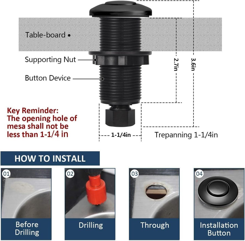 Stainless Steel Black Garbage Disposal Air Switch Kit