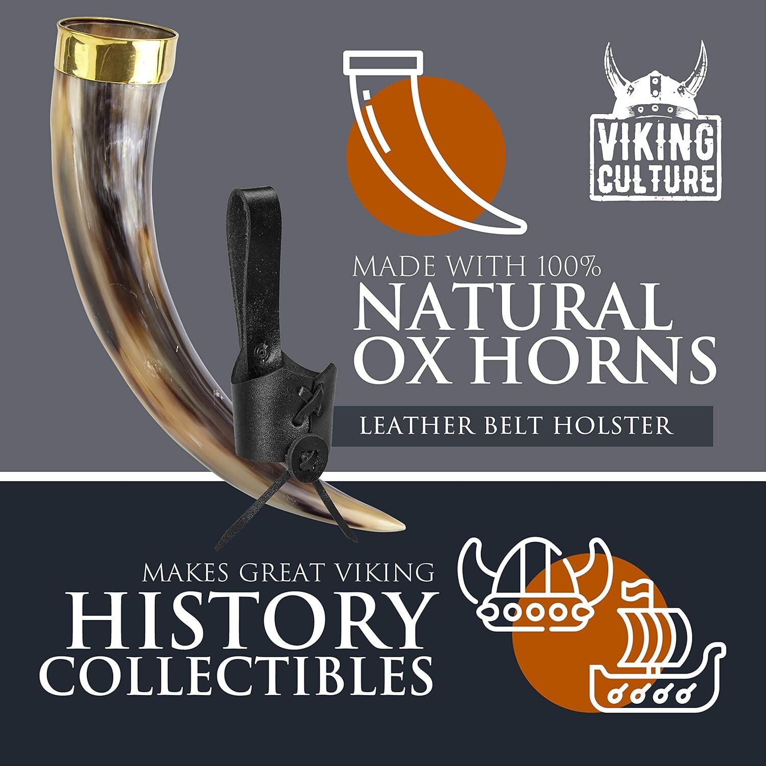 Viking Culture 16 Oz. Viking Drinking Horn W/ Beer Opener Stand Genuine Leather