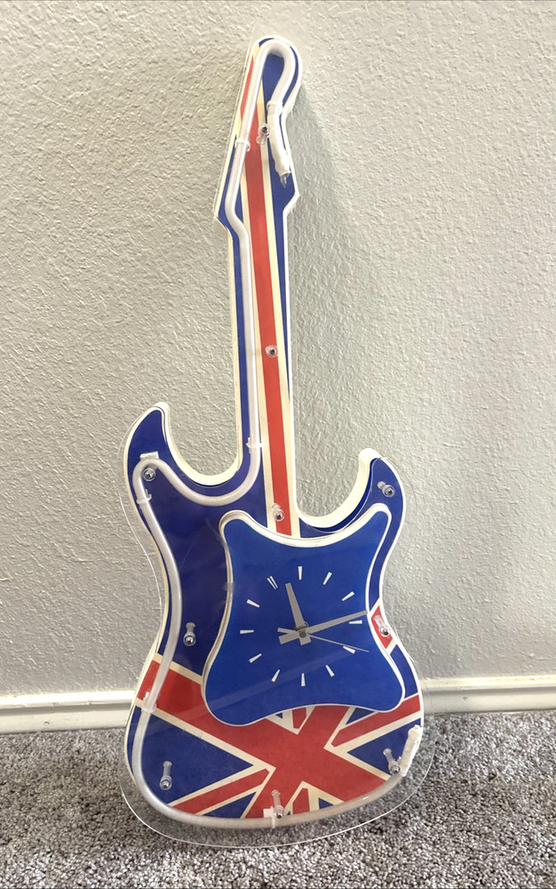 Union Jack Guitar Clock Wall Decor