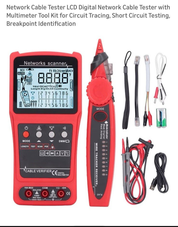 Network Cable Tester LCD Digital Network Cable Tester with Multimeter Tool Kit