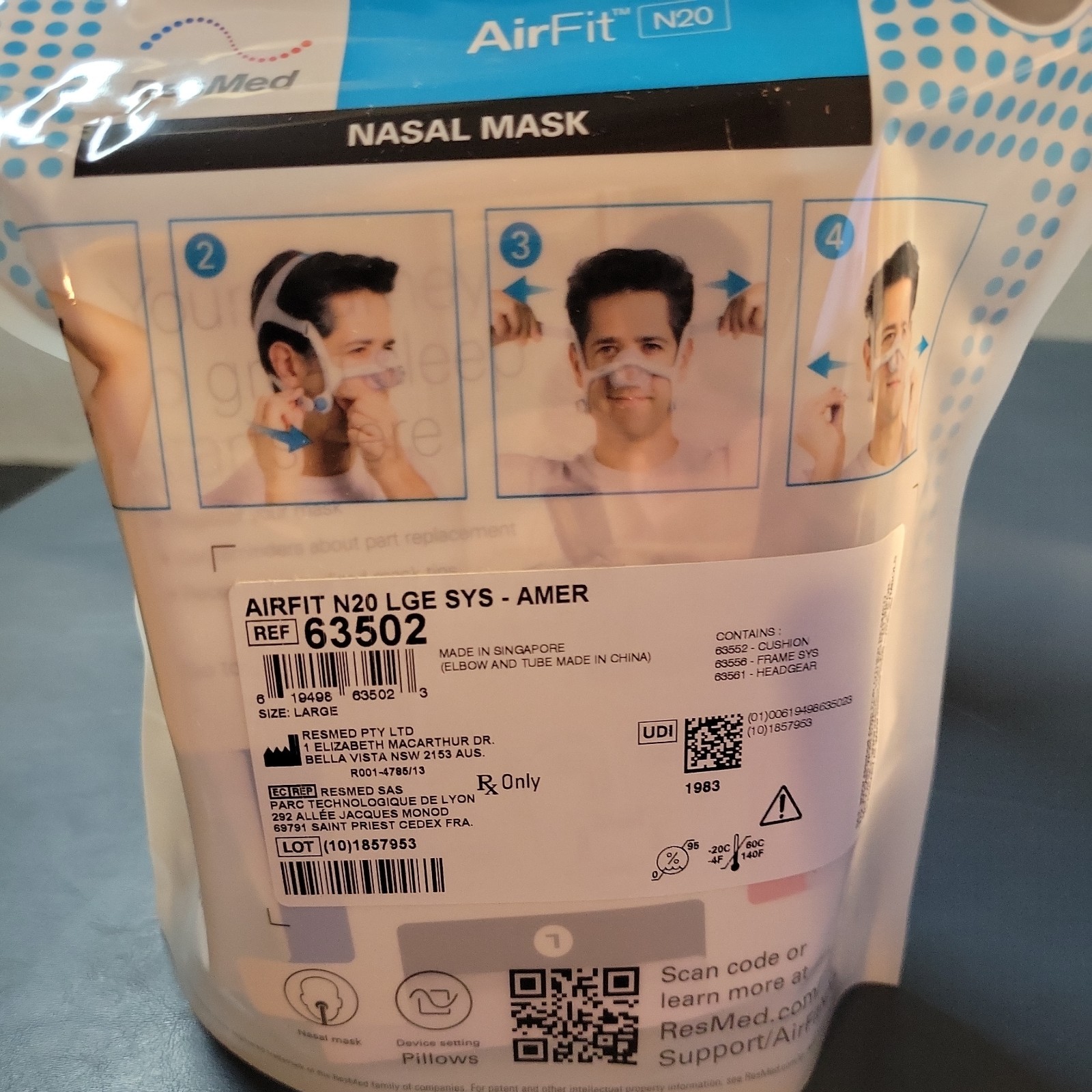 Airfit N20 Large Cushion Frame Headgear Model 63502 Size Large - New!