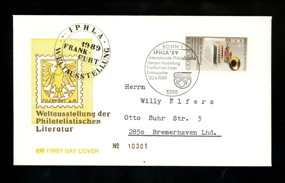 Postal History Germany FDC #B677 Stamp philately literature posthorn 1989