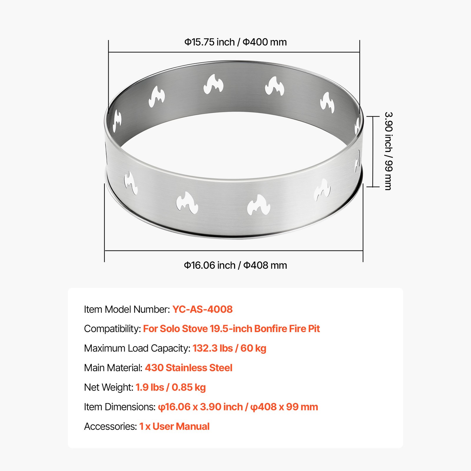 Fire Pit Stand for Solo Stove Bonfire 19.5 Inch Smokeless Fire Pit Ring