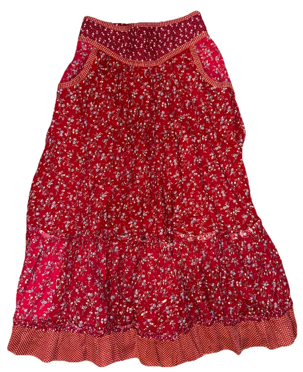 Vintage 70s Jessica's Gunnies San Francisco Burgundy Prairie Maxi Skirt Tiered