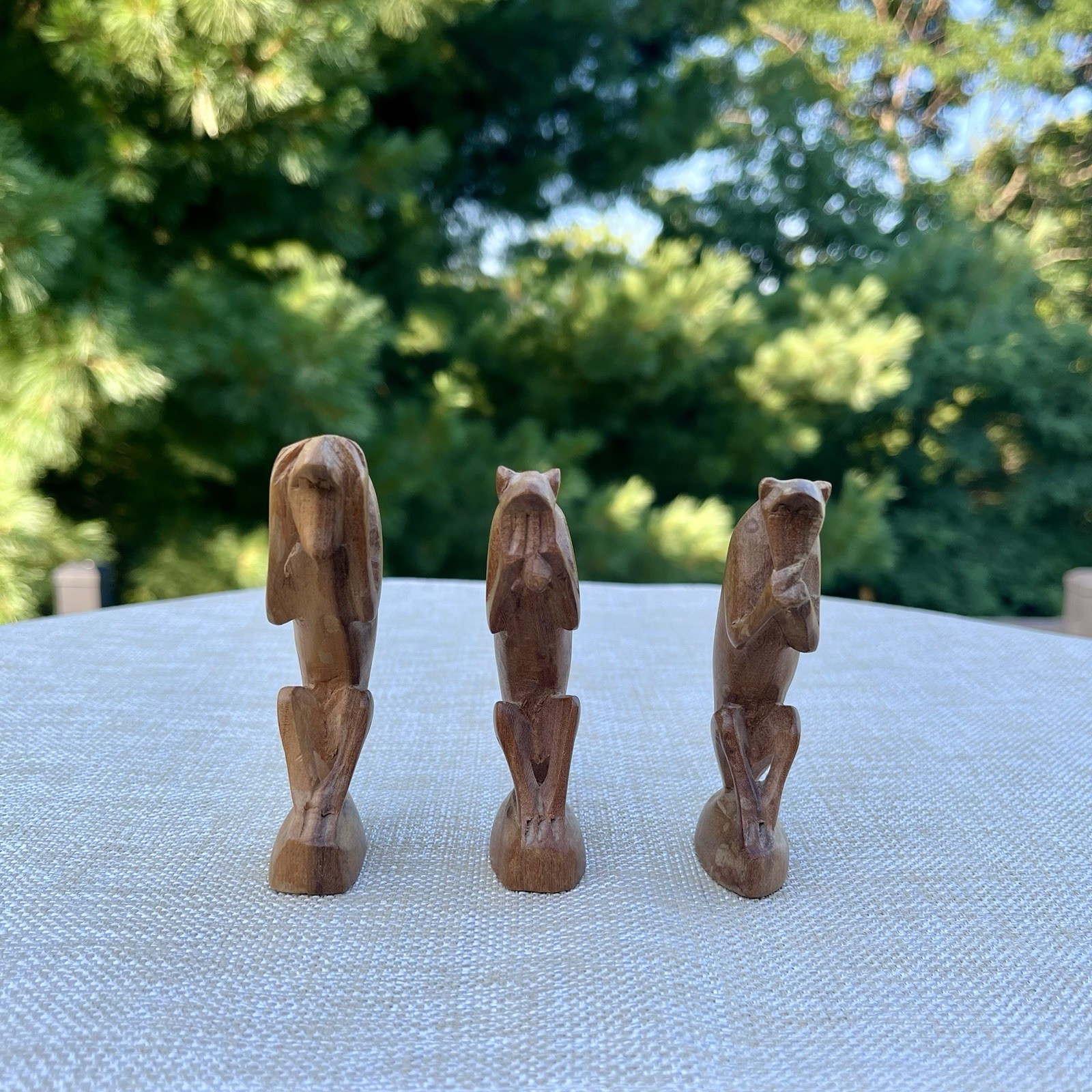 Wise Monkeys 3” Wood Hand Carved Kenya See No Evil Speak No Evil Hear No Evil