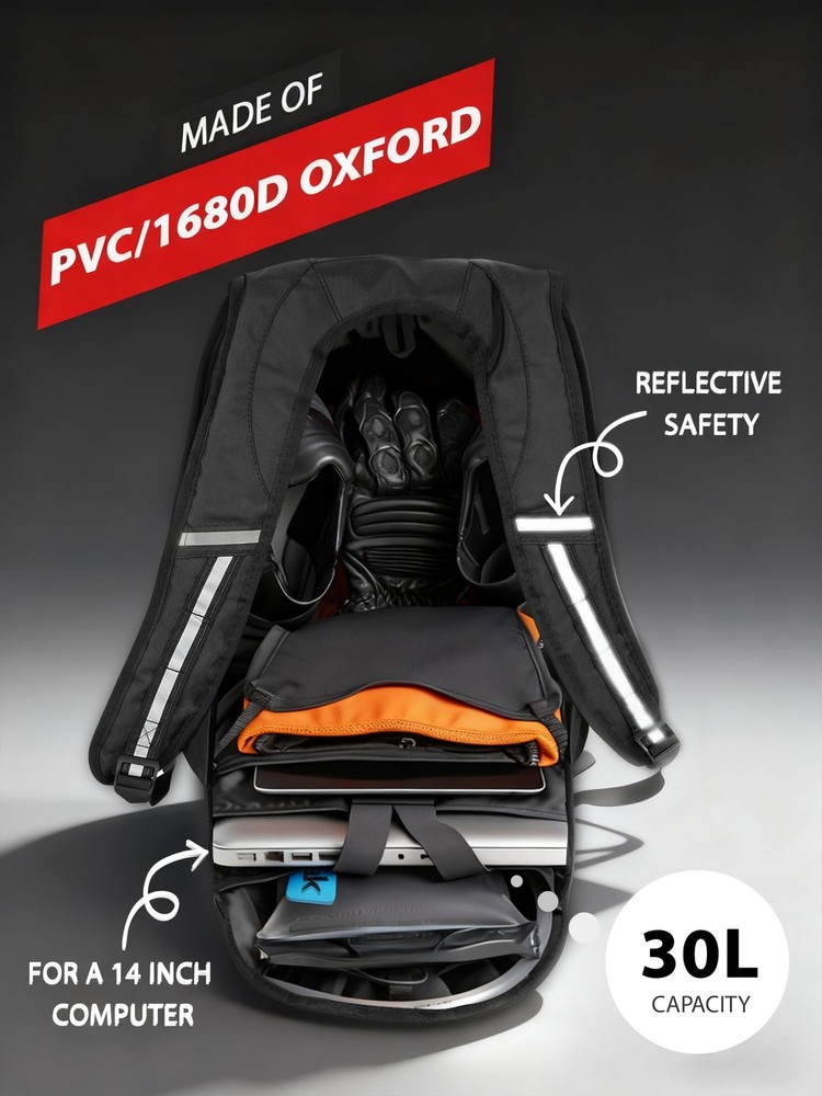 Motorcycle Backpack 30L Hardshell Carbon Fiber Pattern Waterproof Helmet