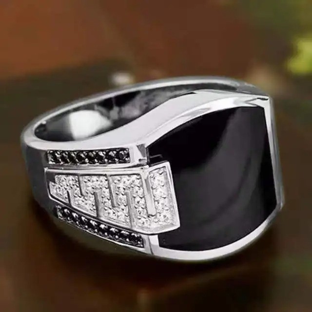 Sterling Silver Handmade Jewelry Black Men's Ring All Size Fashion Ring 2025