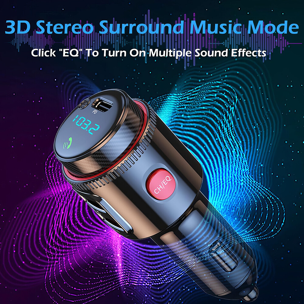 Car Bluetooth FM Transmitter PD 45W Car Charger Power Adapter Cigarette Lighter