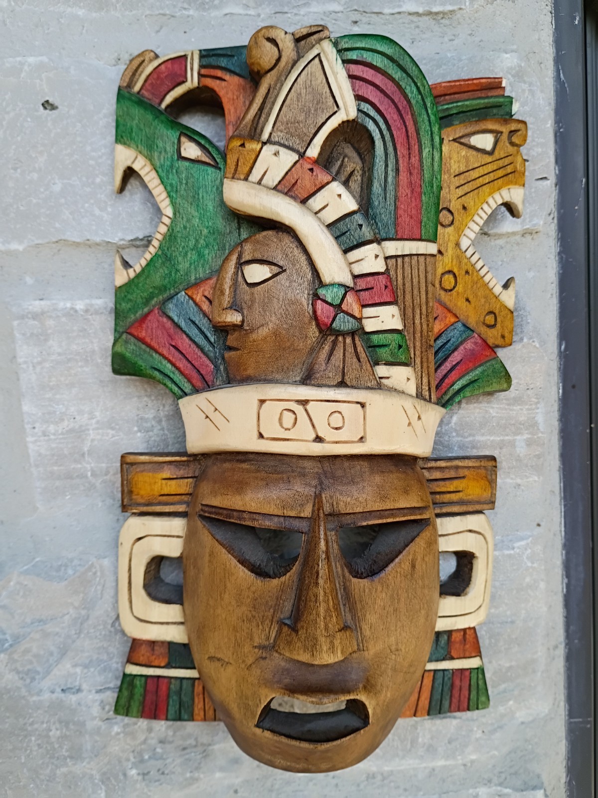Hand Carved Wood Aztec Tribal Sculpture Mask Totem Mexican Riviera Yucatan Art