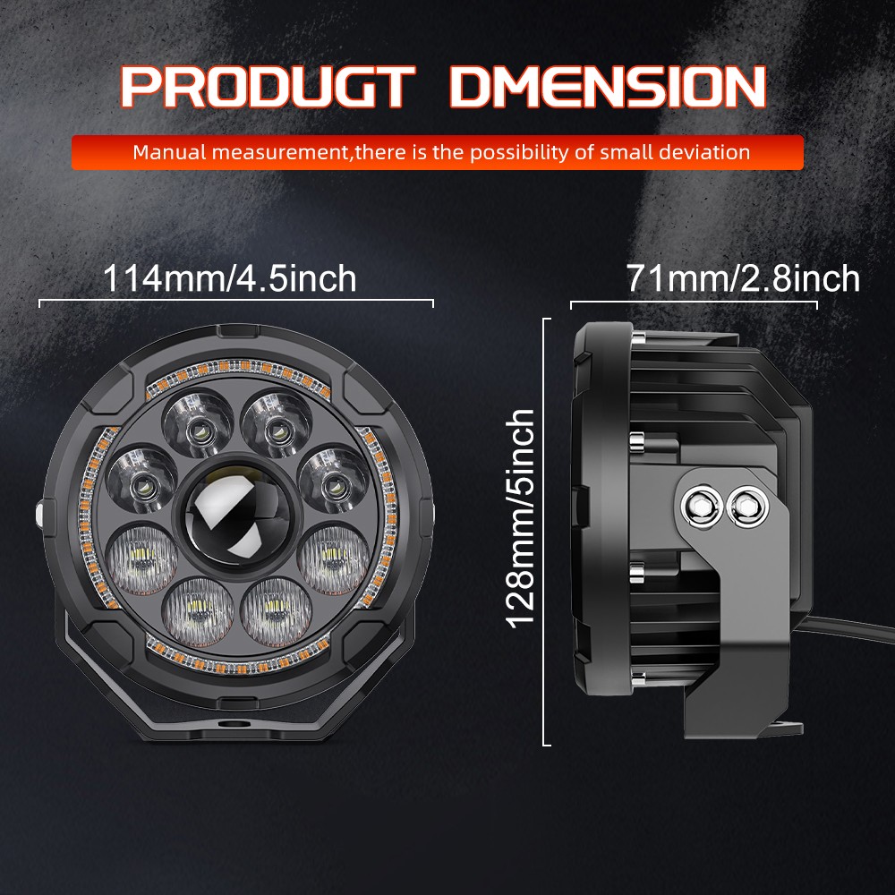 2x4.5" 200W LED Motorcycle Driving Fog Spot Light Auxiliary Lamp White+Amber DRL