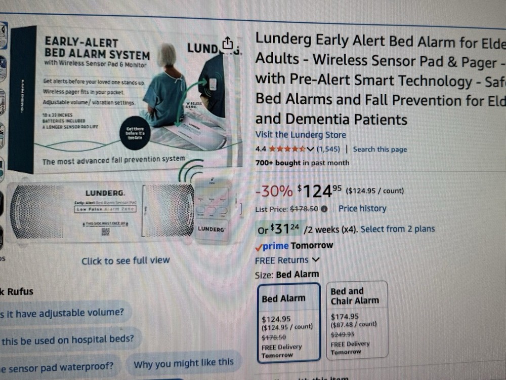 Lunderg Early-Alert Bed Alarm System with Wireless Sensor Pad