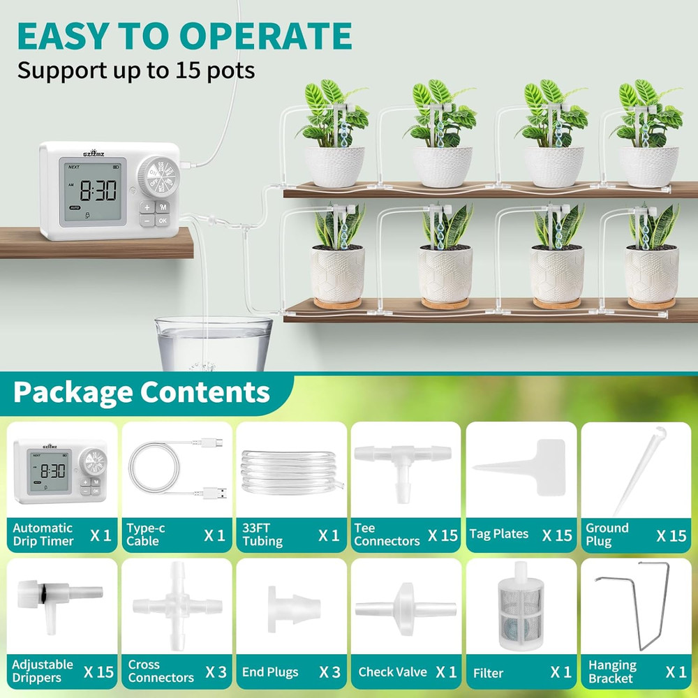 Automatic Watering System for 15 Potted Plants, Automatic Dripirrigation Kit wit
