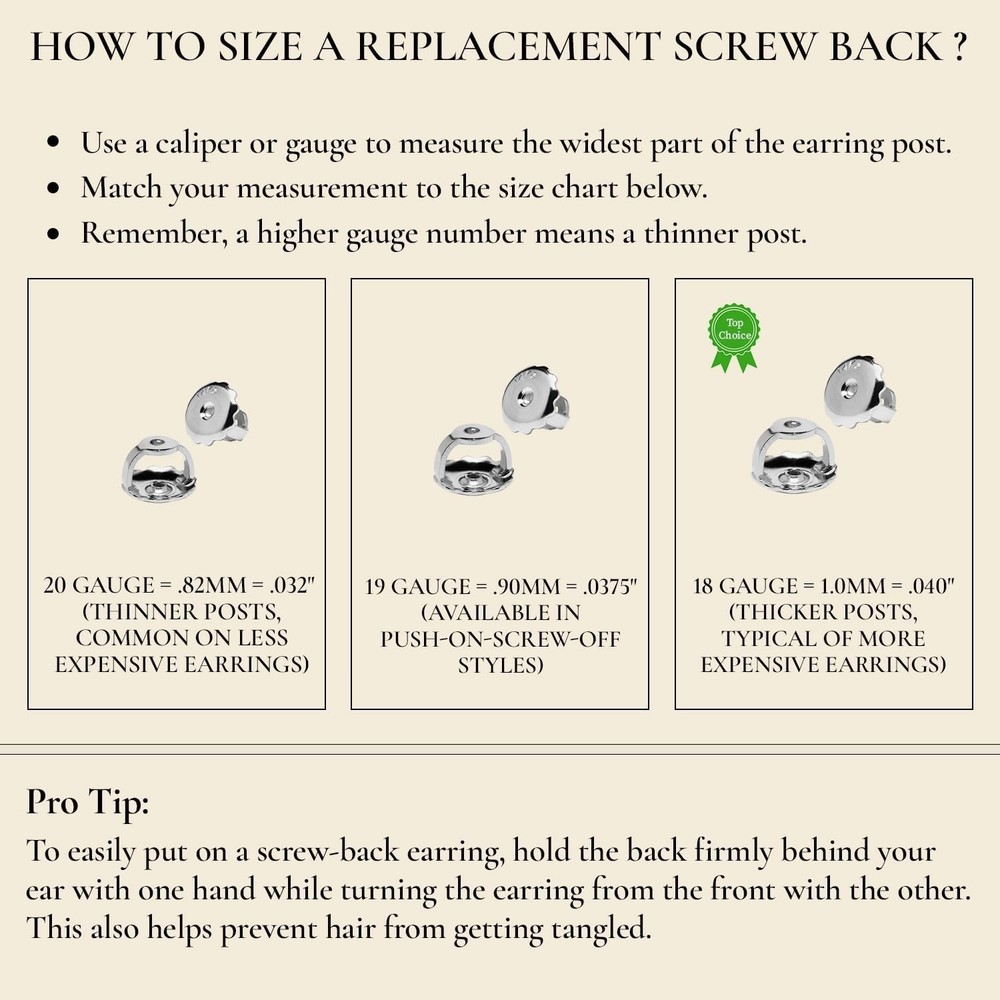 Solid 14K White Gold Earring Back Replacement – Secure Fit .040" Size, Gift Box