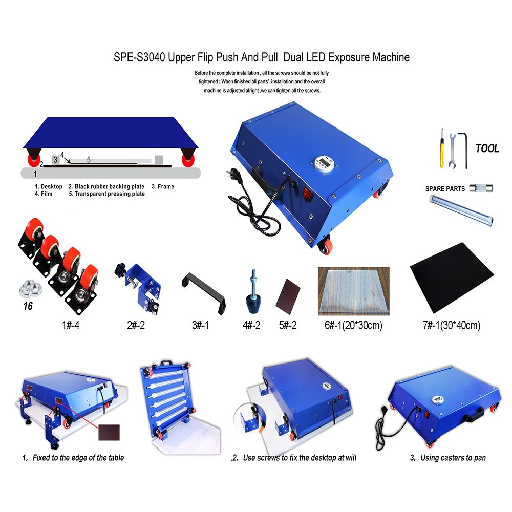 110V Push-Pull LED Movable Exposure Unit Ultraviolet Plate Drying Printing 12W×4