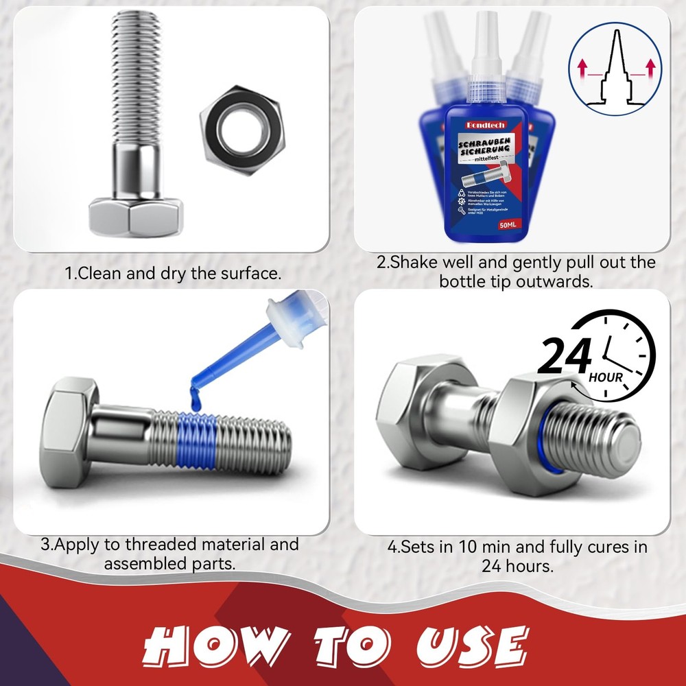 Thread Lock Blue and Red, Threadlocker Medium High Strength, blue