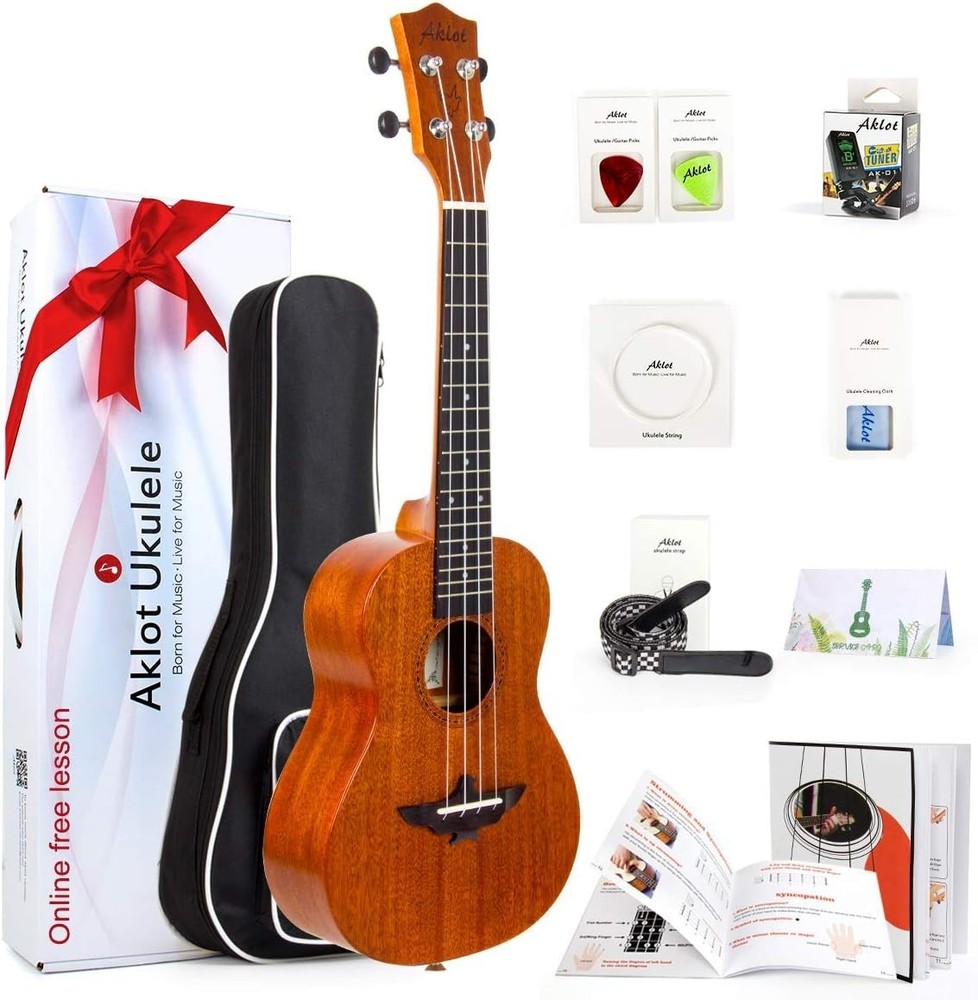 Exceptional 23" Solid Mahogany Ukulele - Complete Kit with Free Lessons Included