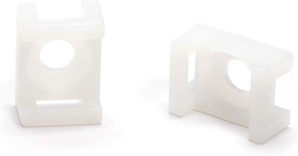 Cable Tie Mounting Base - White - Mount Saddle Type Wire Holder - 100 Pack