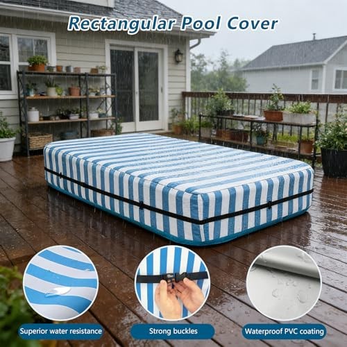 Rectangular Pool Cover,Waterproof Cover for 90" L x 60" W Inflatable Pool, 7'