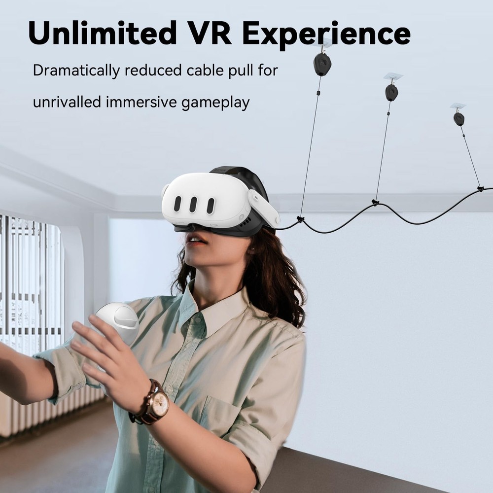 VR Cable Management System, 6 Pack Ceiling Pulley for Quest 3/2, Valve Index