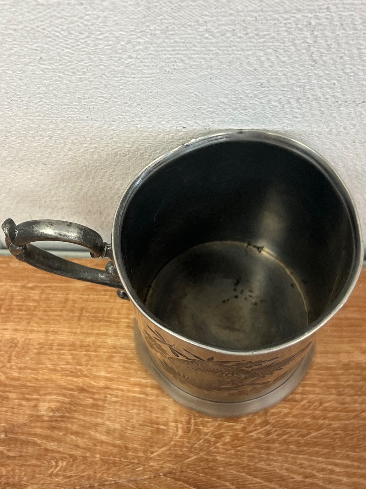 American Silver Plate Co Antique Cup Mug Engraved Fan Design