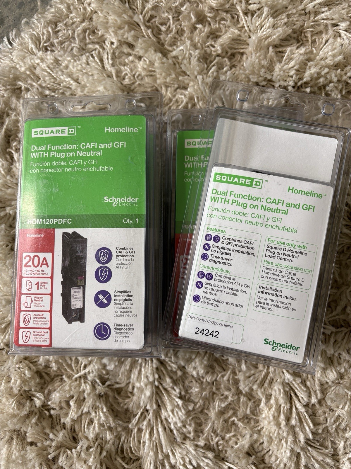 Square D HOM120DFC 20A 120V Single Pole Dual Function Circuit Breaker CAFI GFI 6