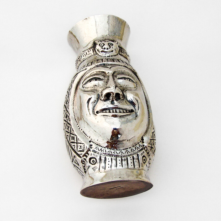 Peruvian Tribal Face Bird Beaker Vase 900 Silver Abedoya