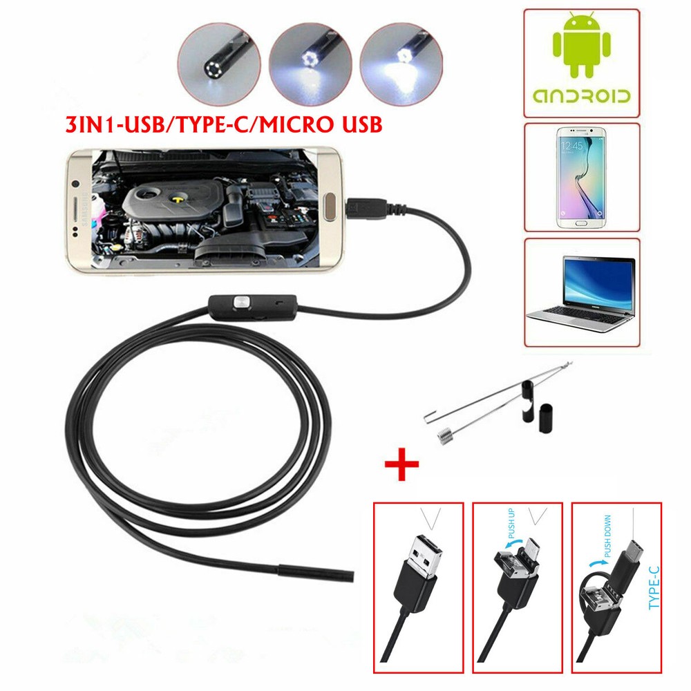 USB Endoscope Borescope 6 LED Waterproof Snake Camera For Mac OS Android Windows