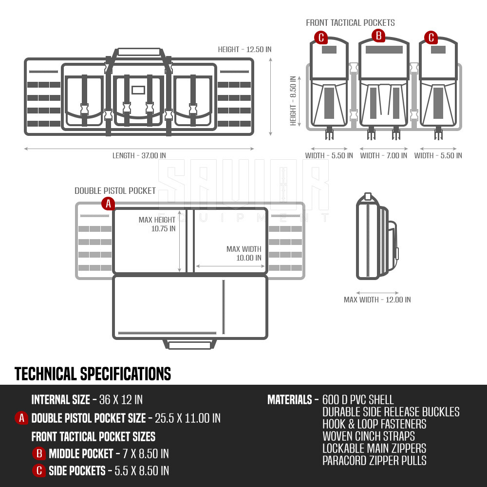 [Savior Equipment] 36" - 55" Double Carbine Rifle Long Gun Padded Case Range Bag